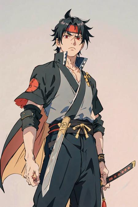 27455-6710014-uchiha sasuke,1boy, weapon, male focus, solo, sword, black hair, holding, holding weapon, forehead protector, character name, sh.png